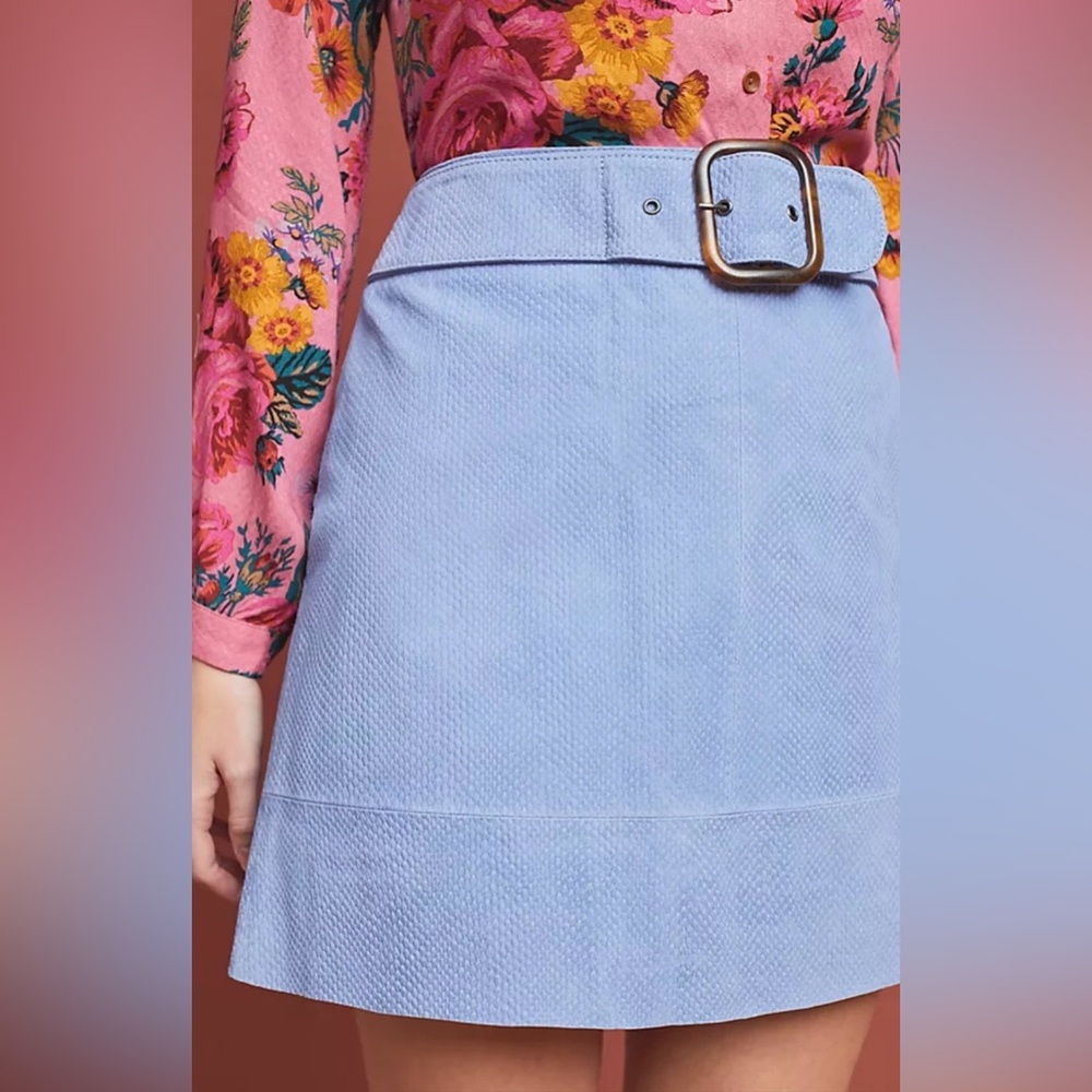 Anthropologie Blue Suede Textured Mini Skirt NWOT